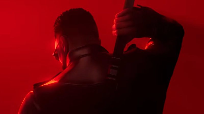 Marvel's Blade illuminated in red light in the game's teaser artwork