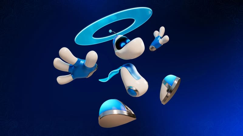 Astro Bot character against a blue background
