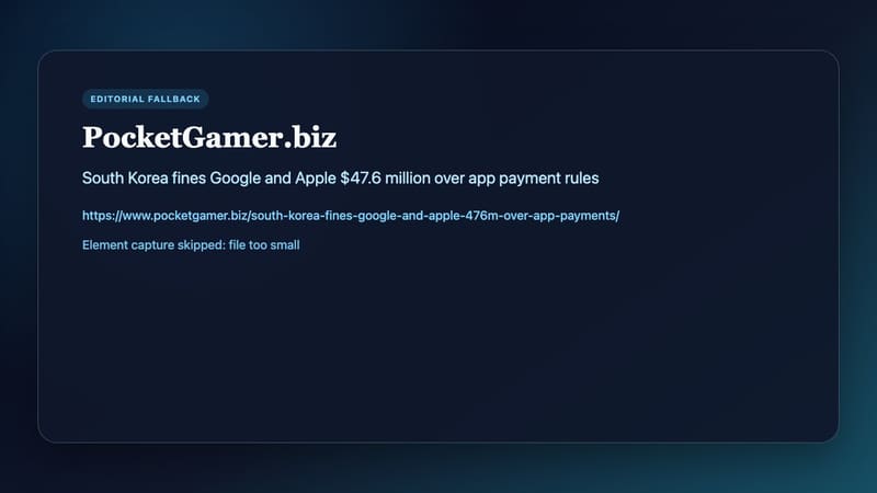 Card describing South Korea's fines on Google and Apple over app payments